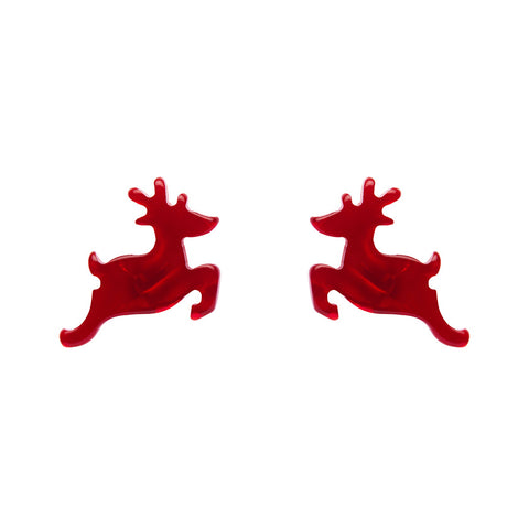 Reindeer Ripple Stud Earrings - Red