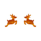 Reindeer Glitter Striipe Stud Earrings - Orange
