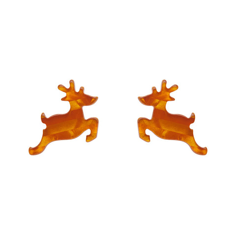 Reindeer Glitter Striipe Stud Earrings - Orange