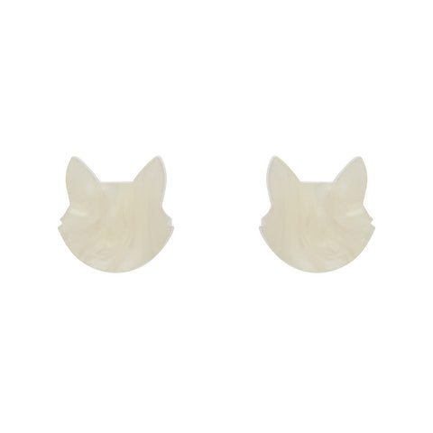 *Cat Head Ripple Resin Stud Earrings - White