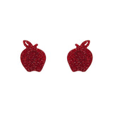 Apple Glitter Resin Stud Earrings - Red