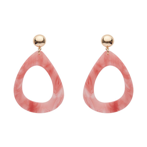 Statement Marble Resin Tear Drop Earrings - Coral