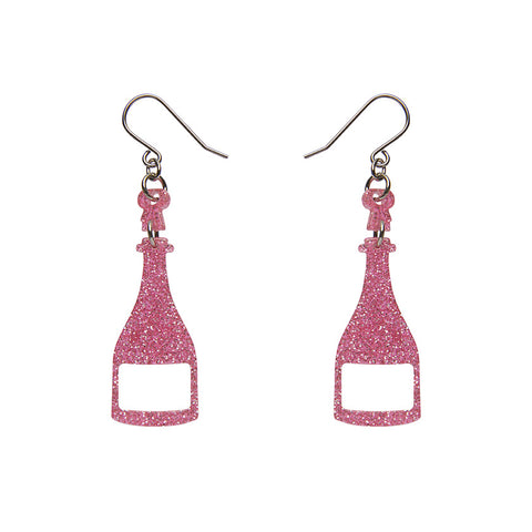 Champagne Glitter Drop Earrings - Pink