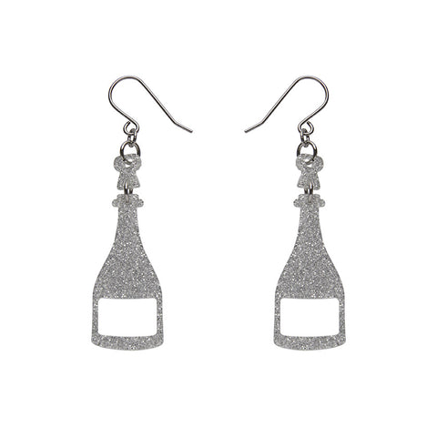 Champagne Glitter Drop Earrings - Silver