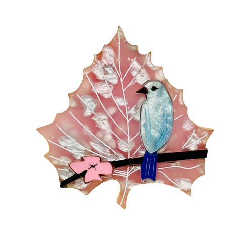 Cherry Blossom Bluebird Leaf brooch