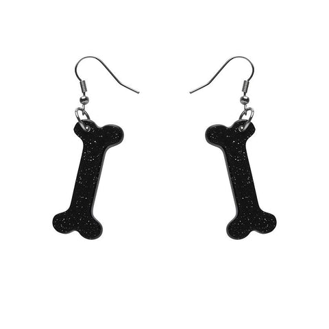 *Bones Glitter Resin Drop Earrings - Black